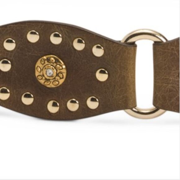 NWT MARTINA MORI Brown Fully Studded Genuine Leather Belt Made in Italy Size M